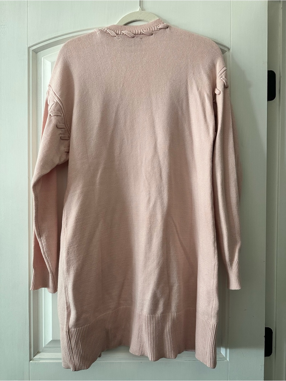 Laundry By Shelli Segal Light Pink Open-Front Cable-Trim Cardigan - Picture 3 of 7